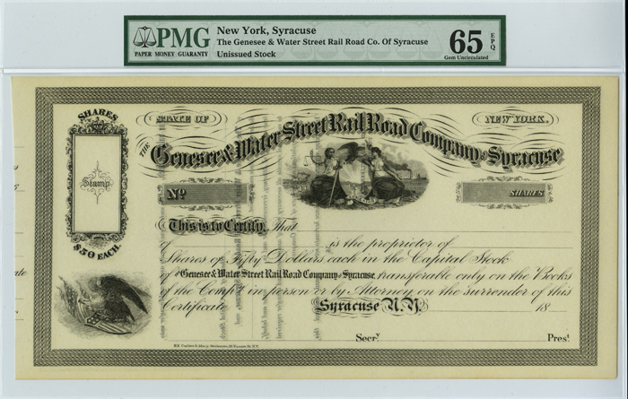 Genesee and Water Street RR Co of Syracuse - Stock Certificate